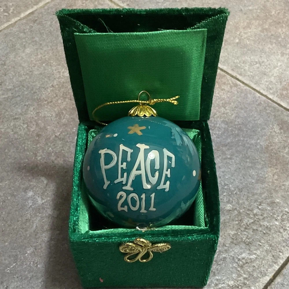 Green Holiday Ornament with Peace Design